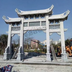 石雕青石牌坊 石雕牌坊狮子抱鼓图片祠堂景区  1套